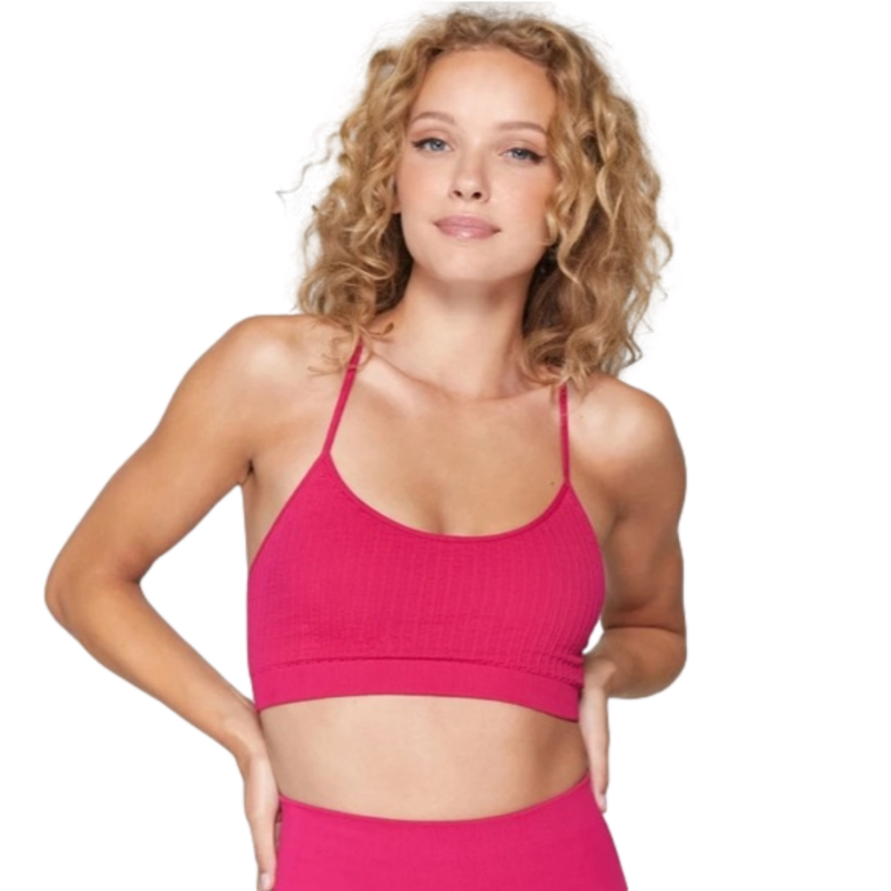NWT SPIRITUAL GANGSTER RED RIBBED SPORT BRA YOGA TOP Candy Apple Red Barbie Pink